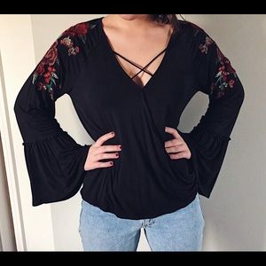 Trumpet sleeve Rose Blouse